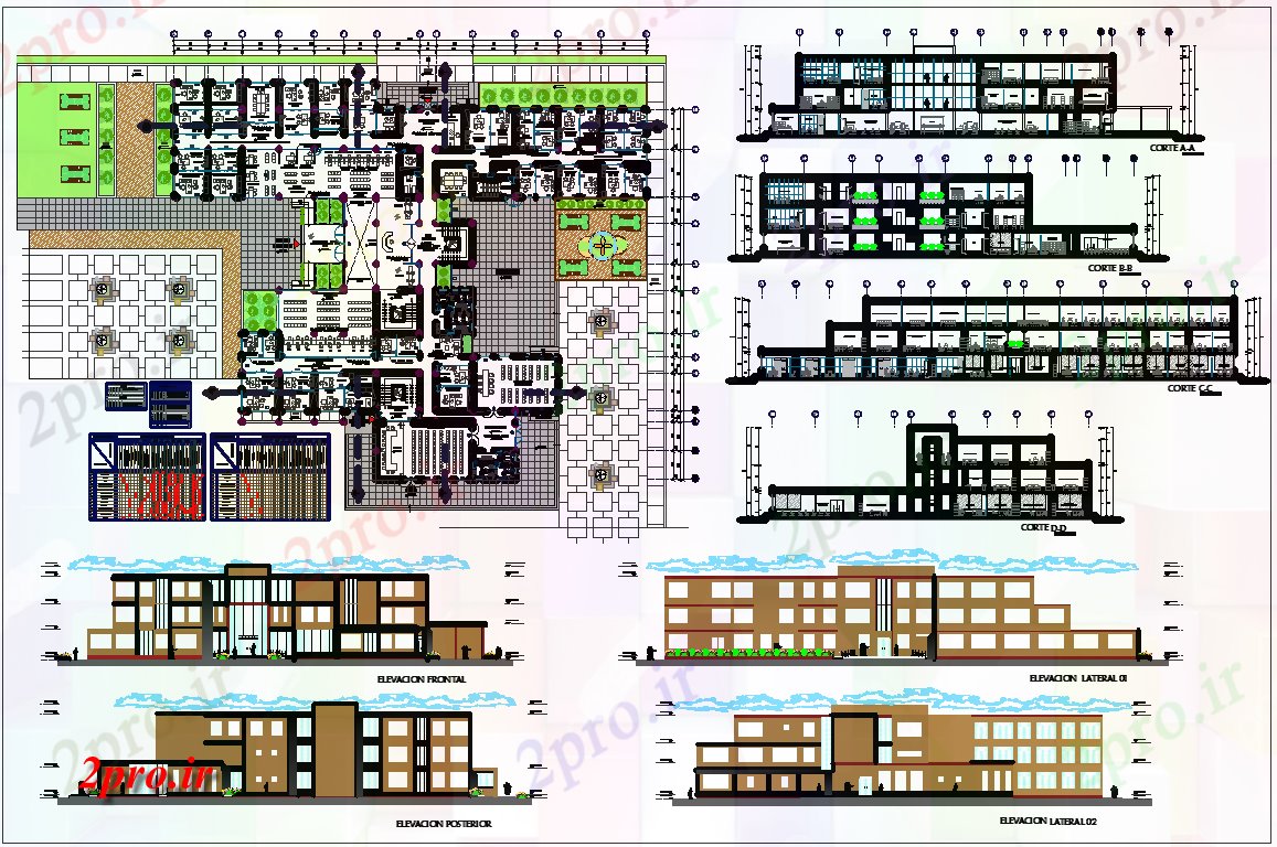 دانلود نقشه ساختمان دولتی ، سازمانی ساختمان شهرداری معماری و سازه 3 سطح جزئیات در کانادا 49 در 58 متر (کد57762)