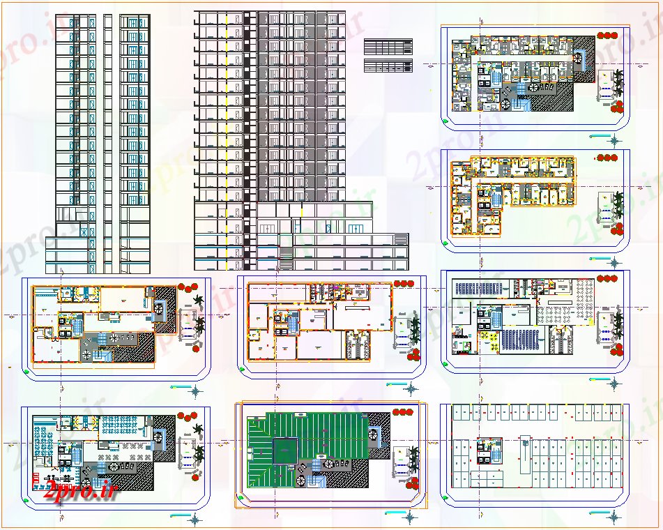 دانلود نقشه هتل - رستوران - اقامتگاه بلند طراحی معماری هتل و طراحی در 24 در 38 متر (کد57763)