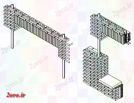 دانلود نقشه جزئیات ساخت و ساز سنگ سردر از آجر طراحی طراحی با نمای ایزومتریک طراحی (کد57810)