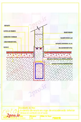 دانلود نقشه جزئیات ساختار تخت دیوار بتنی بلوک در پرتو تقویت تحتانی طراحی (کد57833)