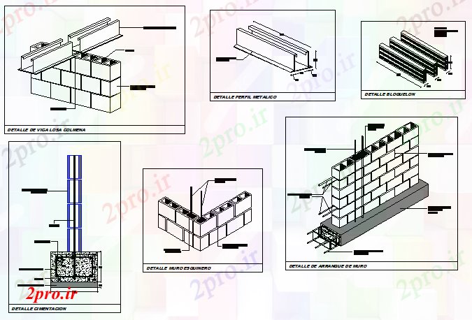 دانلود نقشه جزئیات ساخت و ساز بلوک از طراحی دیوار جزئیات (کد57866)