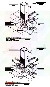 دانلود نقشه جزئیات ساخت و ساز نمای ایزومتریک از بلوک های پهلوگیری در ستون های فلزی (کد57895)