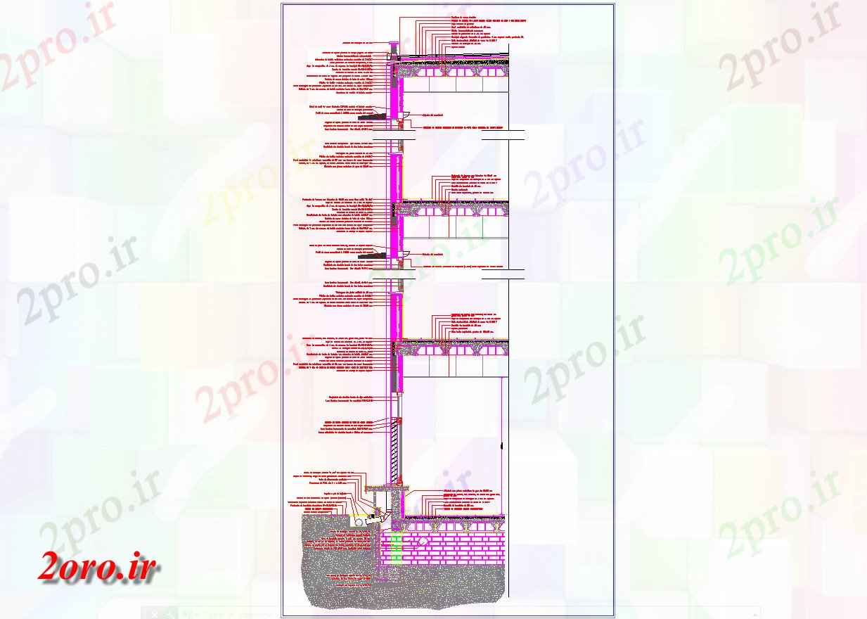 دانلود نقشه جزئیات ساخت و ساز ساختمان بخش دیوار جزئیات (کد57917)