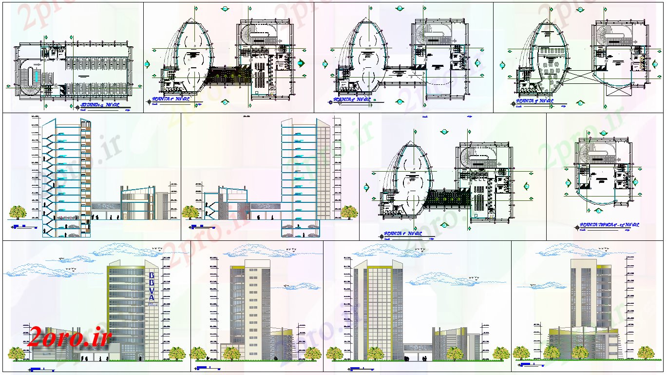 دانلود نقشه ساختمان اداری - تجاری - صنعتی مدرن تجاری طراحی معماری ساختمان (کد57924)