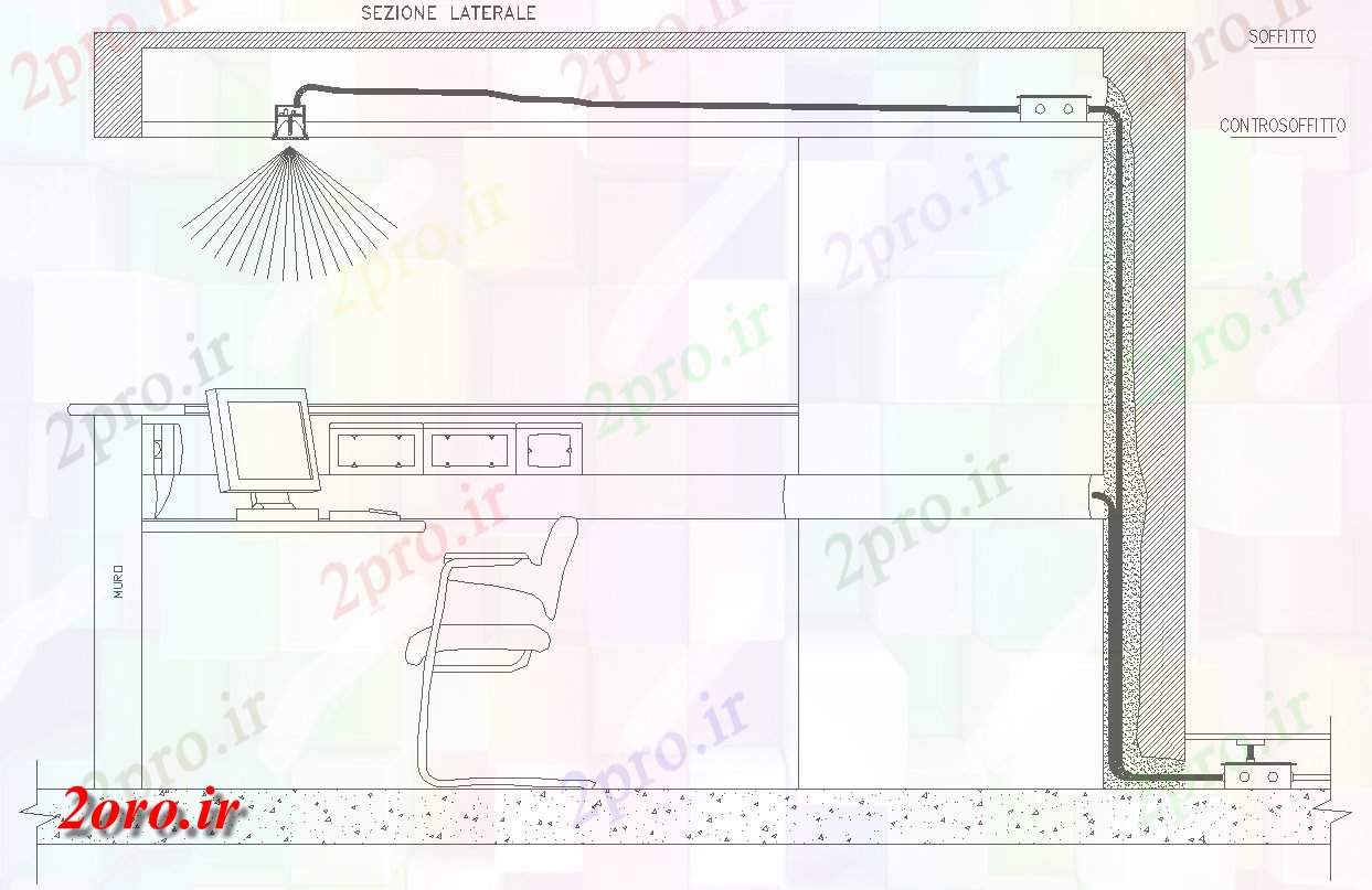 دانلود نقشه جزئیات داخلی ملامح السقف و جزئیات نصب و راه اندازی برق در سقف (کد57980)