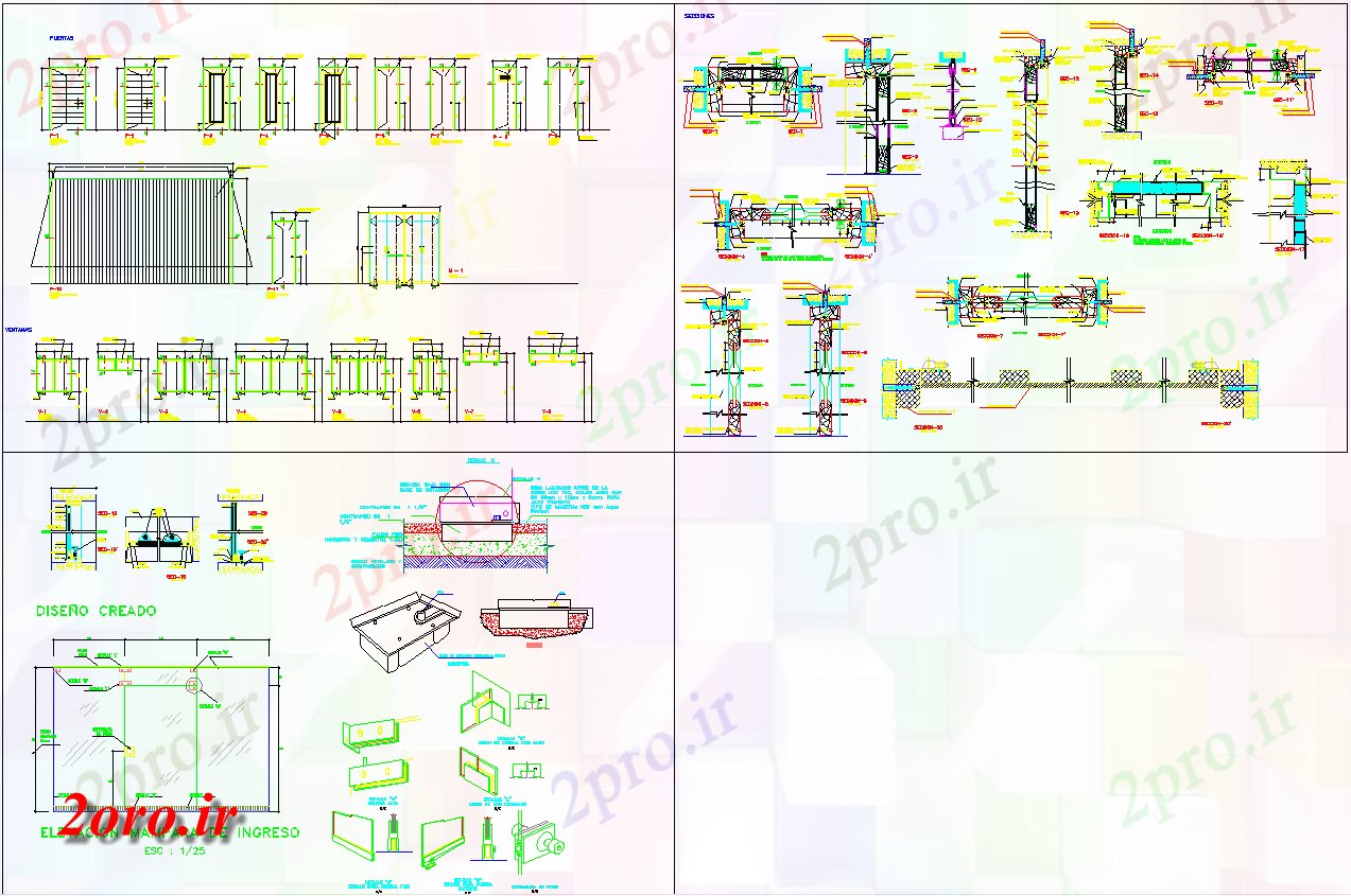 دانلود نقشه جزئیات طراحی در و پنجره  درب و پنجره  جزئیات طراحی (کد57988)