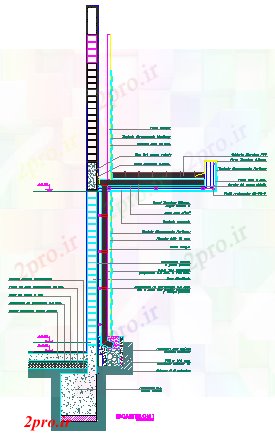 دانلود نقشه جزئیات ساخت و ساز جزئیات دیوار آجری  و آب باران پایین طراحی (کد58076)