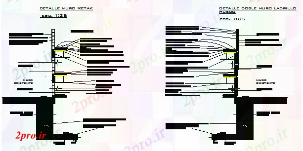دانلود نقشه جزئیات ساخت و ساز جزئیات طراحی از دیوارهای طراحی (کد58081)