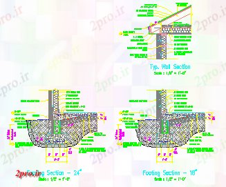 دانلود نقشه جزئیات ساخت و ساز دیوار جزئیات بنیاد جای پای طراحی (کد58115)