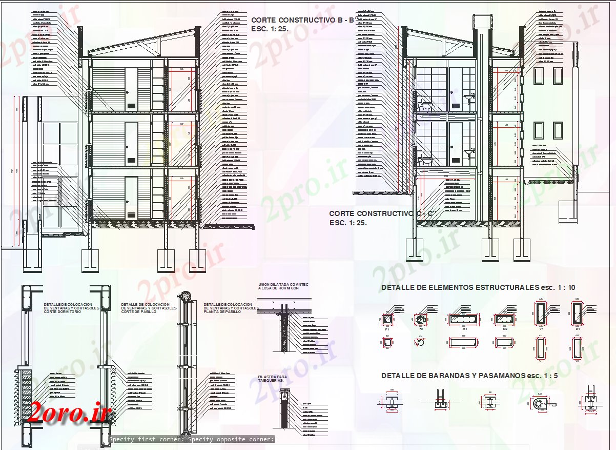 دانلود نقشه جزئیات معماری بخش ساخت و ساز با طراحی سازه جزئیات (کد58186)