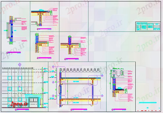 دانلود نقشه جزئیات ساخت و ساز دیوار و سقف حرارتی بتن و دیوار خارجی و سقف جزئیات (کد58189)