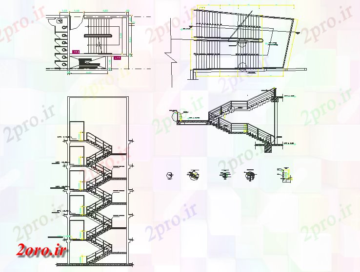 دانلود نقشه جزئیات ساخت و ساز طراحی از جزئیات مقطعی از پله ها (کد58242)