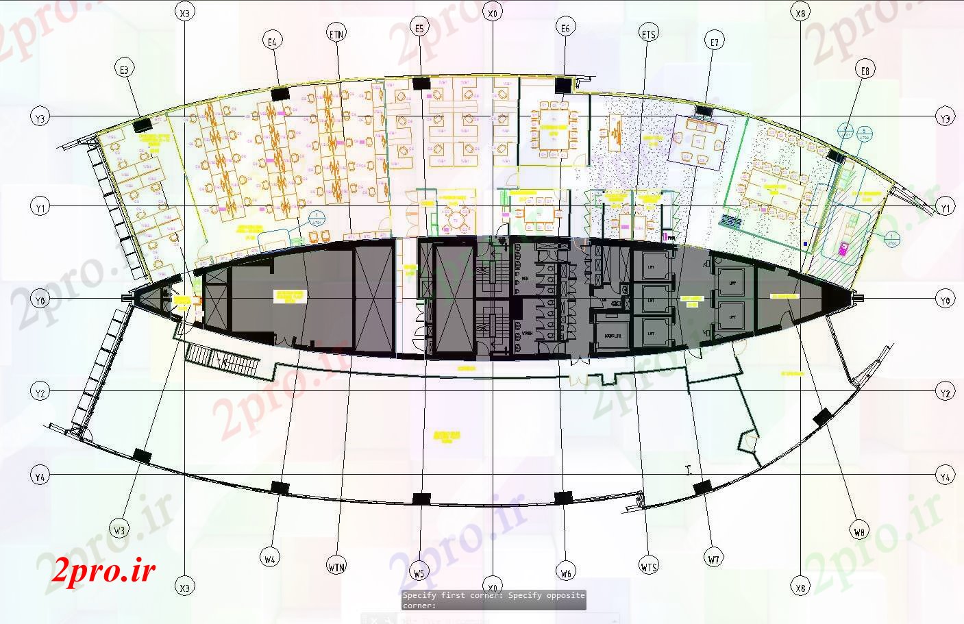 دانلود نقشه ساختمان اداری - تجاری - صنعتی طراحی معماری ساختمان تجاری 21 در 55 متر (کد58288)