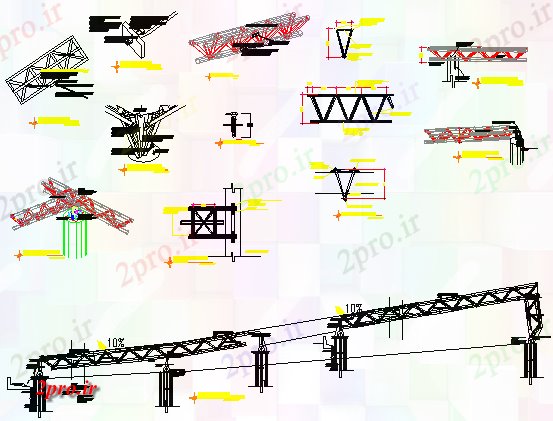 دانلود نقشه جزئیات ساخت و ساز ساختار فلزی طراحی مثلثی (کد58290)