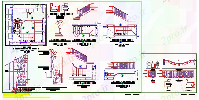دانلود نقشه جزئیات داخلی انواع مختلفی از پله دست جزئیات راه آهن طراحی (کد58317)