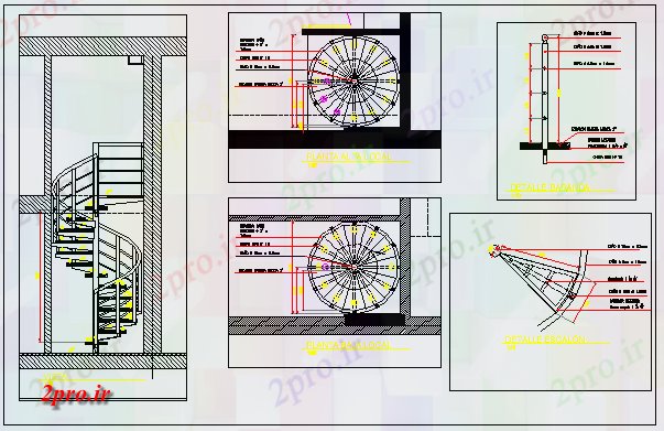 دانلود نقشه  جزئیات آسانسور و   پله اسپیرال طراحی مورد (کد58456)