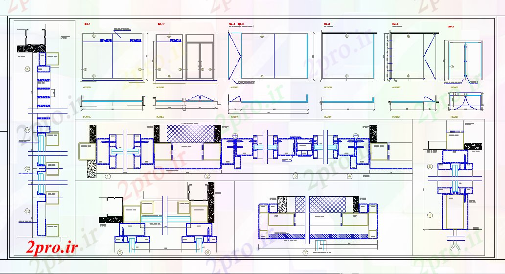 دانلود نقشه جزئیات معماری جزئیات از فولاد و شیشه دهانه (کد58493)