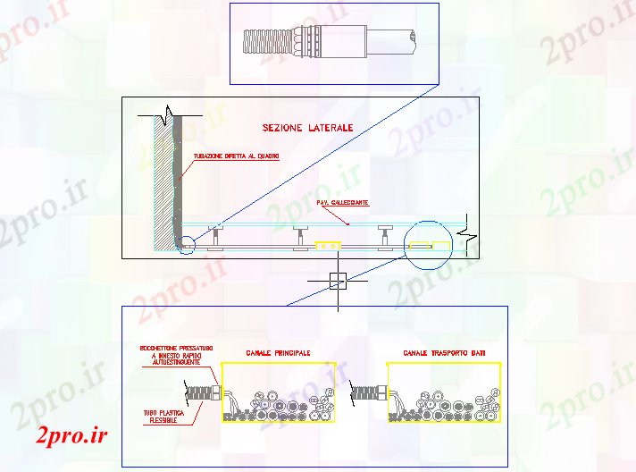 دانلود نقشه جزئیات ساخت و ساز جزئیات آویز کابل های زیر زمینی (کد58528)