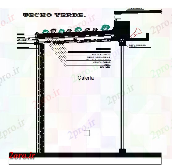 دانلود نقشه جزئیات ساخت و ساز جزئیات باغ  پشت بام (کد58537)