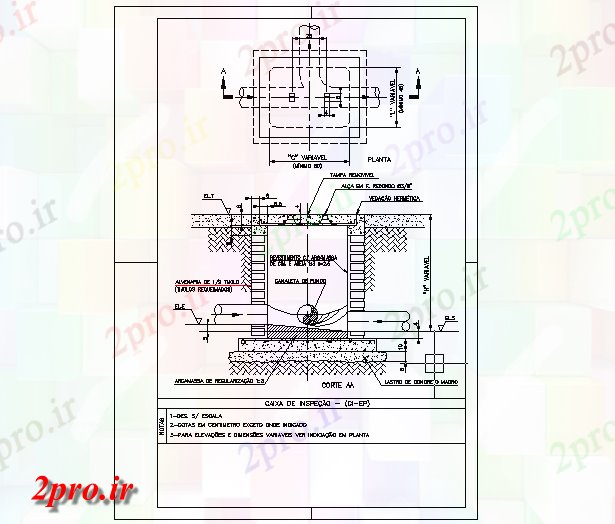 دانلود نقشه جزئیات ساخت و ساز جعبه بازرسی - جزئیات جدول بندی (کد58540)