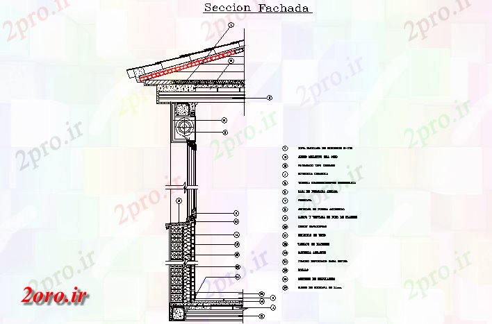 دانلود نقشه جزئیات ساخت و ساز بخش مفصل دیوار توسط دال شیبدار (کد58551)