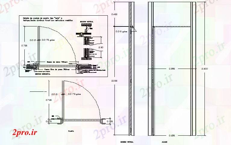 دانلود نقشه جزئیات ساخت و ساز اتصال درب با دیوار پانل گچ (کد58554)