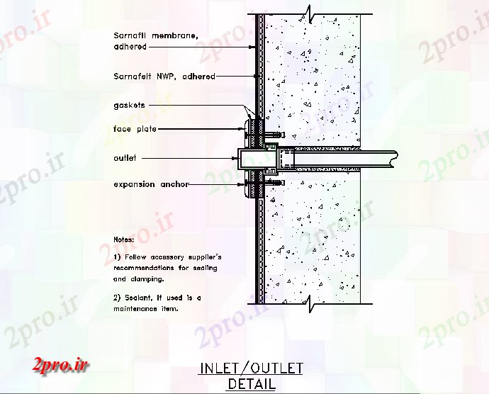 دانلود نقشه جزئیات ساخت و ساز خراج و انژکتور جزئیات در دیوار (کد58594)