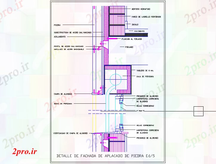 دانلود نقشه جزئیات معماری نما های ساختمان با صفحه سنگ (کد58629)