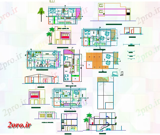 دانلود نقشه جزئیات داخلی طرحی مبلمان و نماات (کد58646)