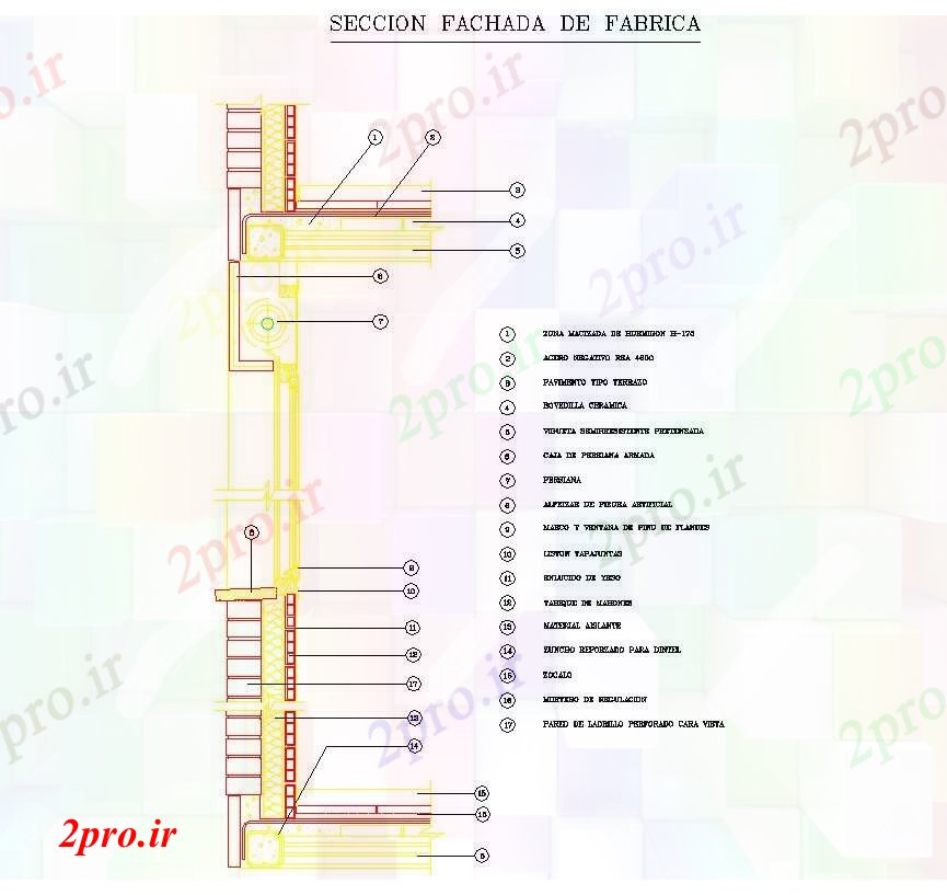 دانلود نقشه جزئیات معماری بخش دیوار جزئیات توسط دال مسطح (کد58657)