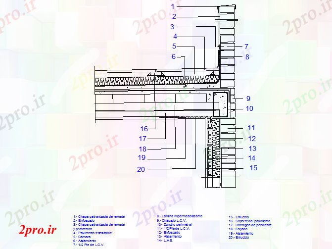 دانلود نقشه جزئیات ساخت و ساز سقف مسطح سرمایه گذاری قابل قبول (کد58752)