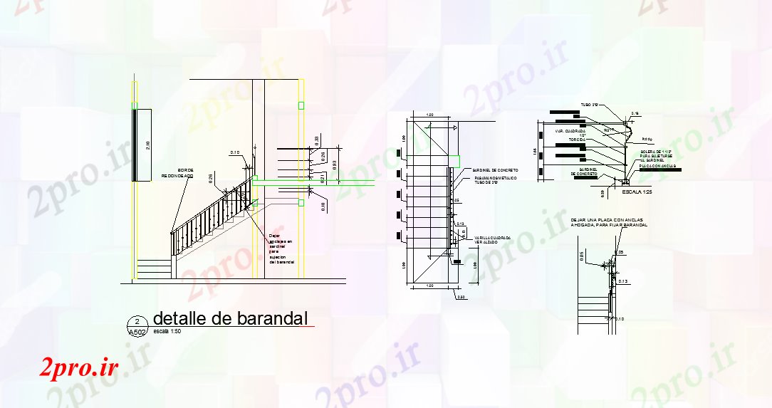 دانلود نقشه جزئیات ساخت و ساز جزئیات یک نرده دستی (کد58762)