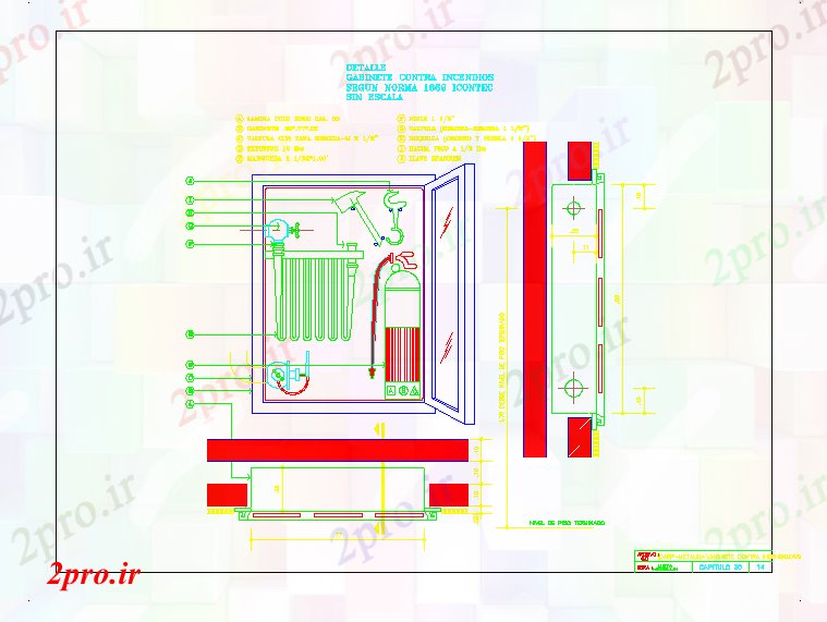 دانلود نقشه جزئیات ساخت و ساز کابینه از یک خاموش کننده آتش (کد58770)