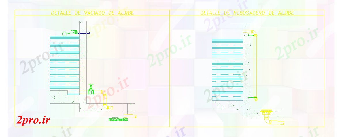 دانلود نقشه جزئیات ساخت و ساز تخلیه جزئیات و سرریز از مخزن (کد58803)
