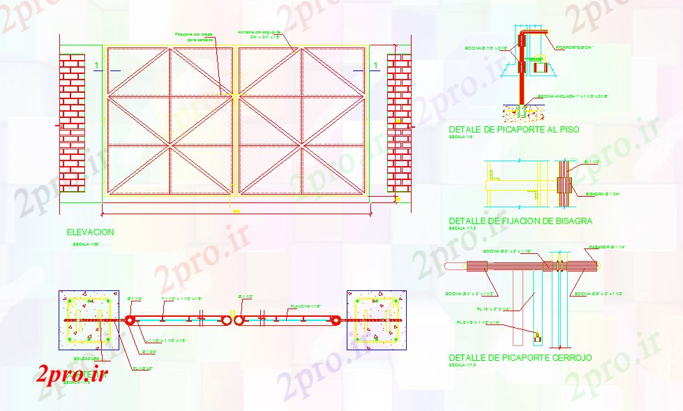 دانلود نقشه جزئیات ساخت و ساز جزئیات فلزی دروازه بزرگ (کد58808)