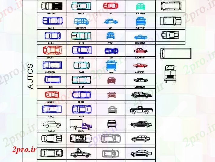 دانلود نقشه بلوک وسایل نقلیه خودرو دو بعدی  طراحی (کد58913)