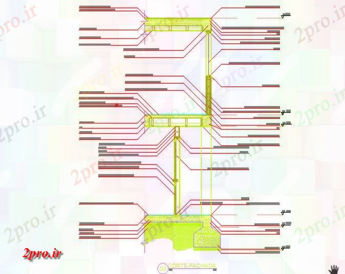 دانلود نقشه جزئیات ساخت و ساز آرمه بخش نمای بتن (کد58934)