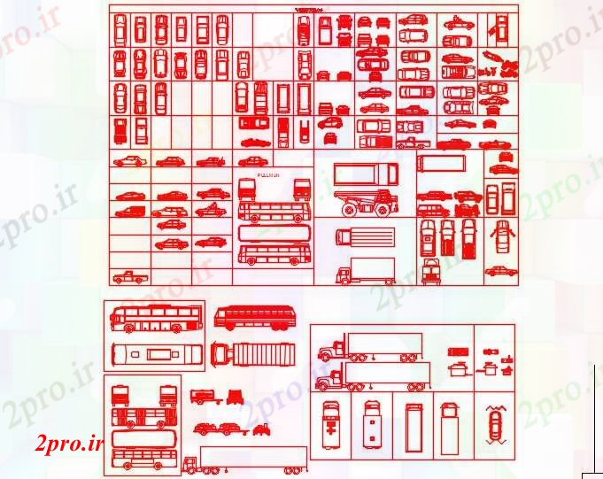 دانلود نقشه بلوک وسایل نقلیه ماشین و اتومبیل دو بعدی  بلوک (کد58957)