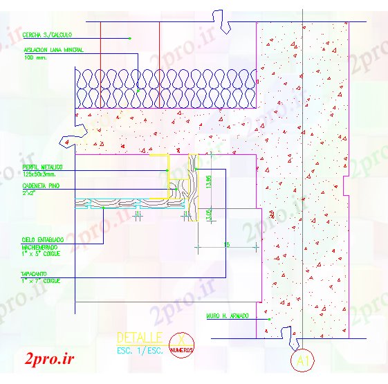 دانلود نقشه جزئیات ساخت و ساز جزئیات سقف همسان و اتصال دیوار محیط (کد58979)