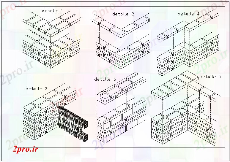 دانلود نقشه جزئیات ساخت و ساز جزئیات دیوار اتصال (کد58982)