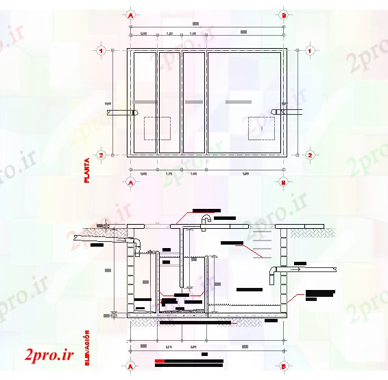 دانلود نقشه جزئیات ساخت و ساز جزئیات یک قبر سپتیک (کد59010)