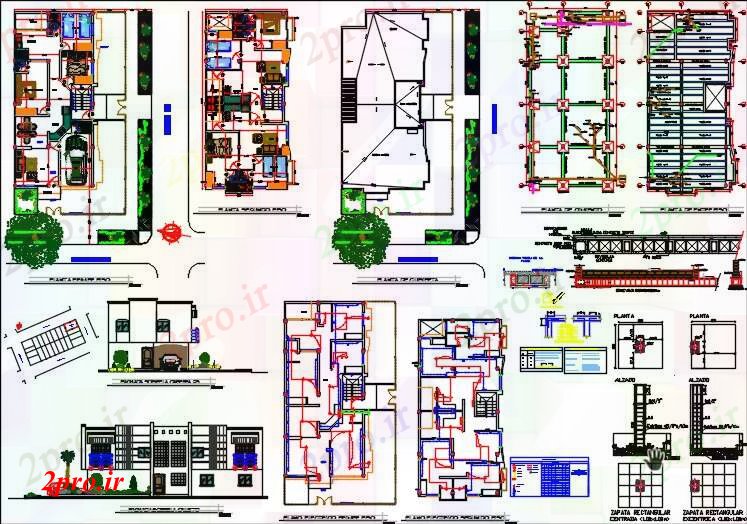 دانلود نقشه خانه مسکونی ، ویلاخانه دوبلکس خانواده 7 در 16 متر (کد59049)