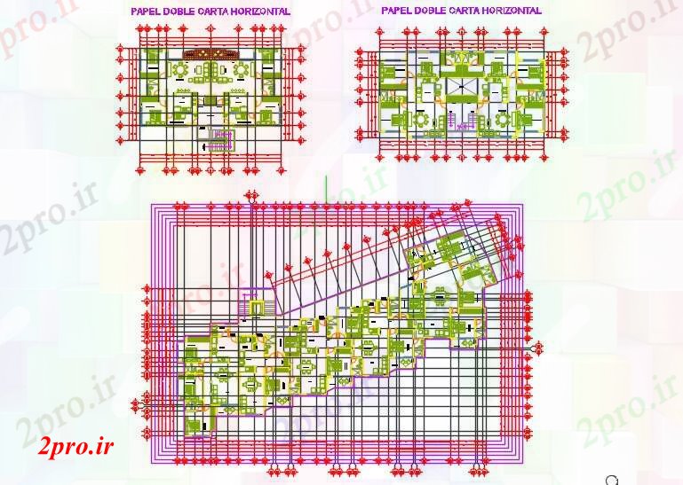 دانلود نقشه ساختمان مرتفعمطالعات طراحی برای 3building 30 در 42 متر (کد59053)