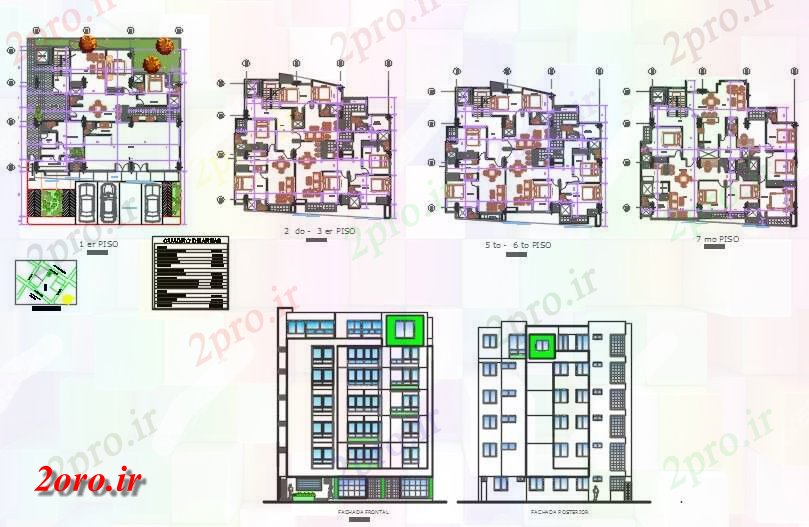 دانلود نقشه مسکونی ، ویلایی ، آپارتمان مسکن های متعدد خانواده 15 در 18 متر (کد59054)