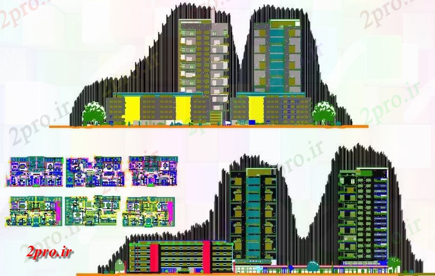 دانلود نقشه ساختمان مرتفعبرج و آپارتمان های 15 در 27 متر (کد59063)