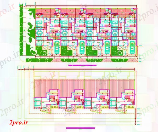 دانلود نقشه مسکونی ، ویلایی ، آپارتمان مجتمع 4 دوبلکس 2 واحد طبقه 12 در 32 متر (کد59073)