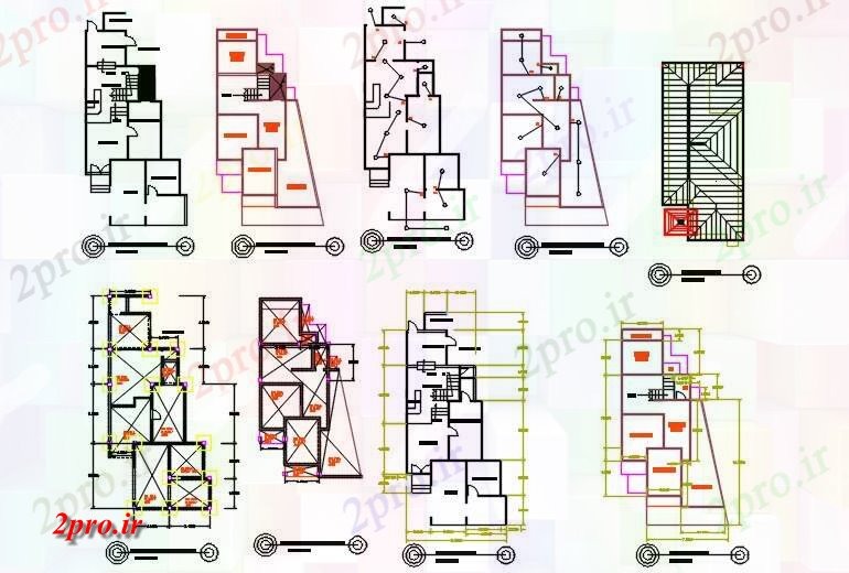 دانلود نقشه مسکونی ، ویلایی ، آپارتمان دو طبقه خانه 9 در 17 متر (کد59150)
