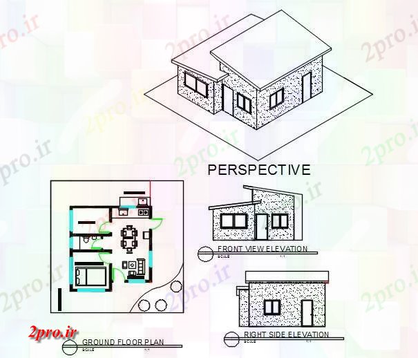 دانلود نقشه مسکونی ، ویلایی ، آپارتمان خانه طراحی مدل 6 در 6 متر (کد59167)