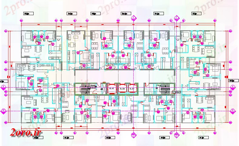 دانلود نقشه مسکونی  ، ویلایی ، آپارتمان  آپارتمان طرحی درب B (کد59177)