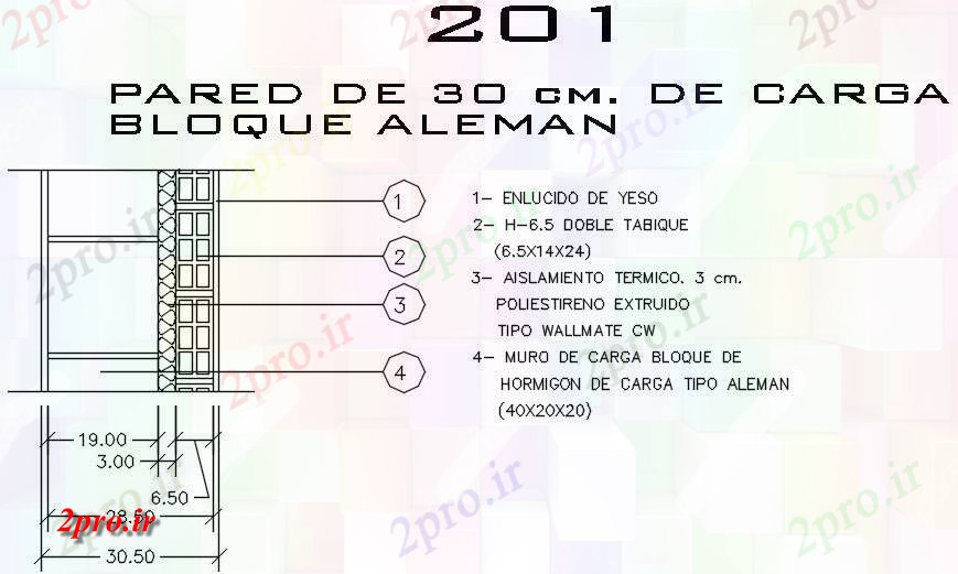 دانلود نقشه جزئیات ساخت و ساز دیوار بلوک عایق-holeceramic (کد59185)